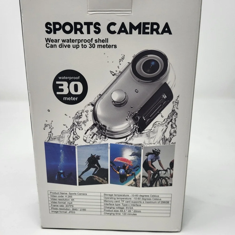 Sports Camera 4K Wifi H.265 White Waterproof‎ Shell Wide Angle Lens